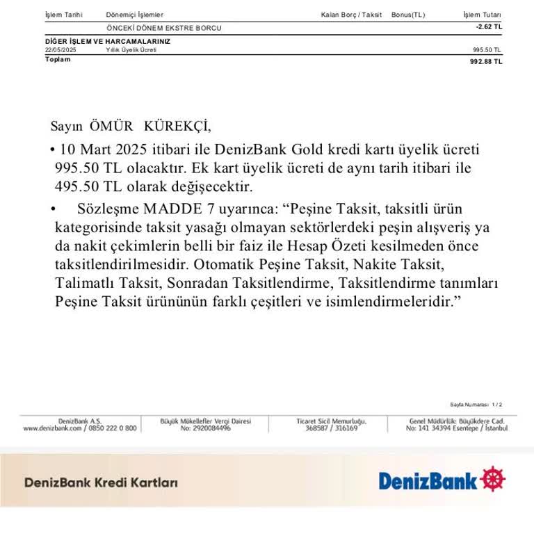 Kullanılmayan Kredi Kartına Haksız Yıllık Ücret Yansıtıldı