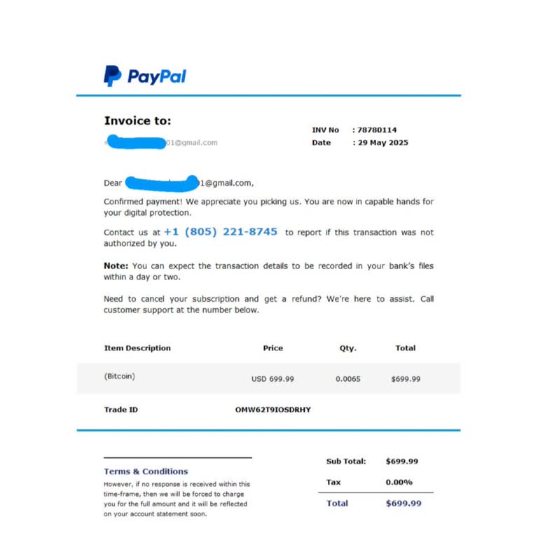 Kullanmadığım PayPal Hesabıma Ait Sahte İşlem Bildirimi Aldım