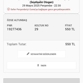 Efe Tur Lastik Patlaması Nedeniyle Aktarma Otobüsümü Kaçırdım, Bilet İademi Talep Ediyorum