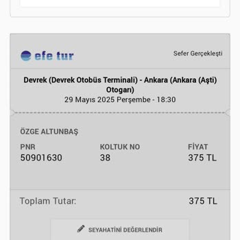 Efe Tur Lastik Patlaması Nedeniyle Aktarma Otobüsümü Kaçırdım, Bilet İademi Talep Ediyorum