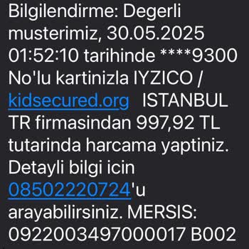 Kidsecured İzinsiz Kart İşlemi Nedeniyle Hesabımdan Para Çekildi, İade Talep Ediyorum