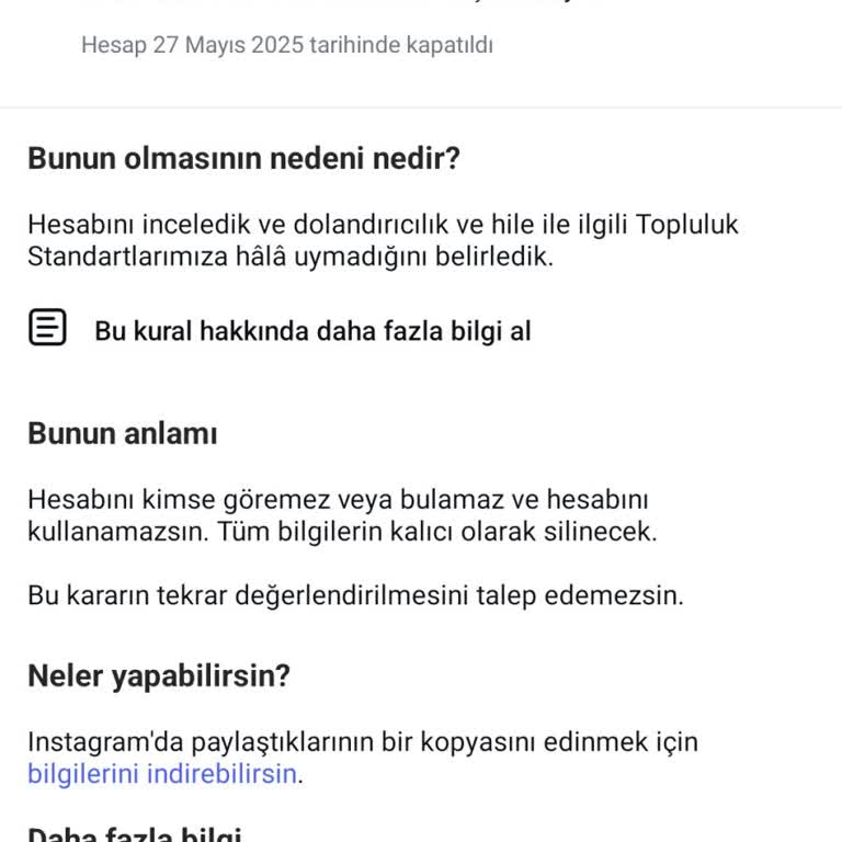 Instagram 11 Yıllık Hesabım Sebepsiz Yere Silindi, Çözüm Bekliyorum