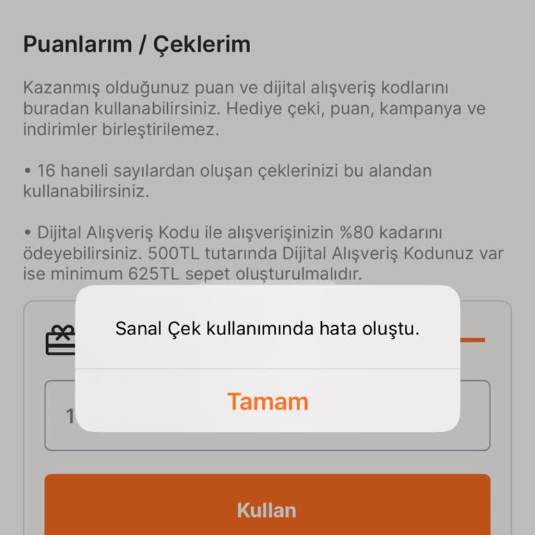 Kullanılmayan Migros Sanal Market Kuponum Hesabımdan Eksildi