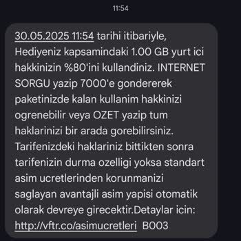 Hediye İnternet Paketi Bitmeden Aşım Uyarısı Alıyorum