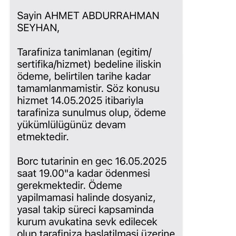 Onayım Olmadan Sertifika Hizmeti İçin İcra Tehdidi