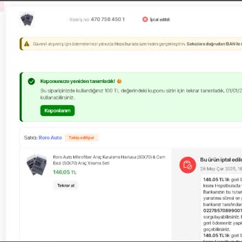 İptal Edilen Siparişte Kuponun Yeniden Kullanılamaması Ve Yanıltıcı Bilgilendirme