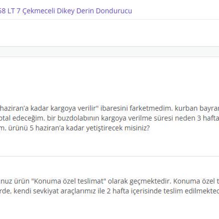 Bayram Öncesi Derin Dondurucu Siparişim 24 Gün Kargo Süresiyle Teslim Edilmiyor