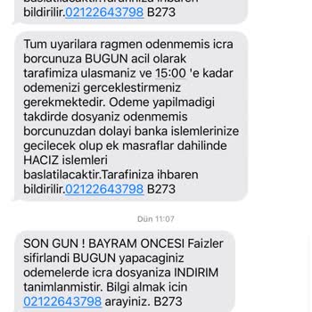 Esasalacak (SMS) Borç Ve İcra Tehdidi İçeren Sahte Mesajlar