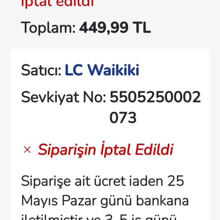 İptal Edilen Ürünün Ücret İadesi Yapılmadı