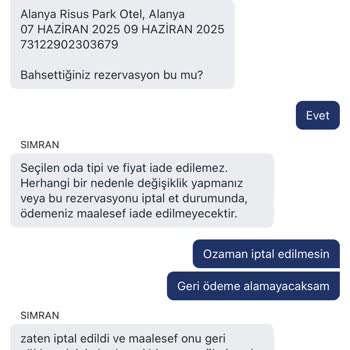 Rezervasyon İptali Sonrası Para İadesi Sorunu Yaşadım