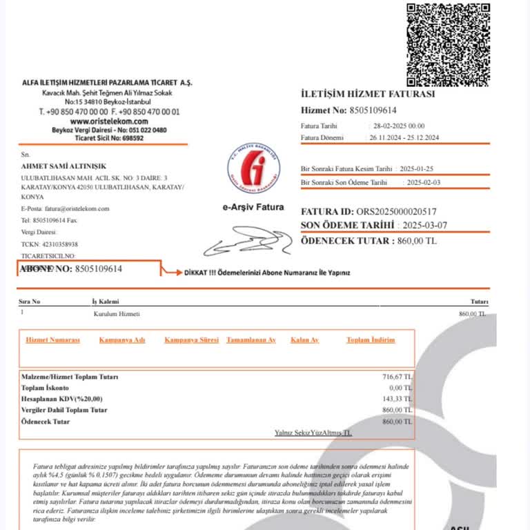 Sonradan Çıkan Kurulum Ücretiyle Şaşırtan Fatura