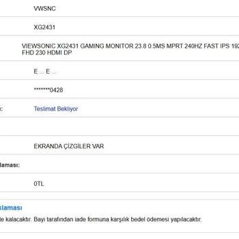 Premium Garanti Kapsamında Monitörüm Değiştirilmiyor, Para İadesi Teklif Ediliyor