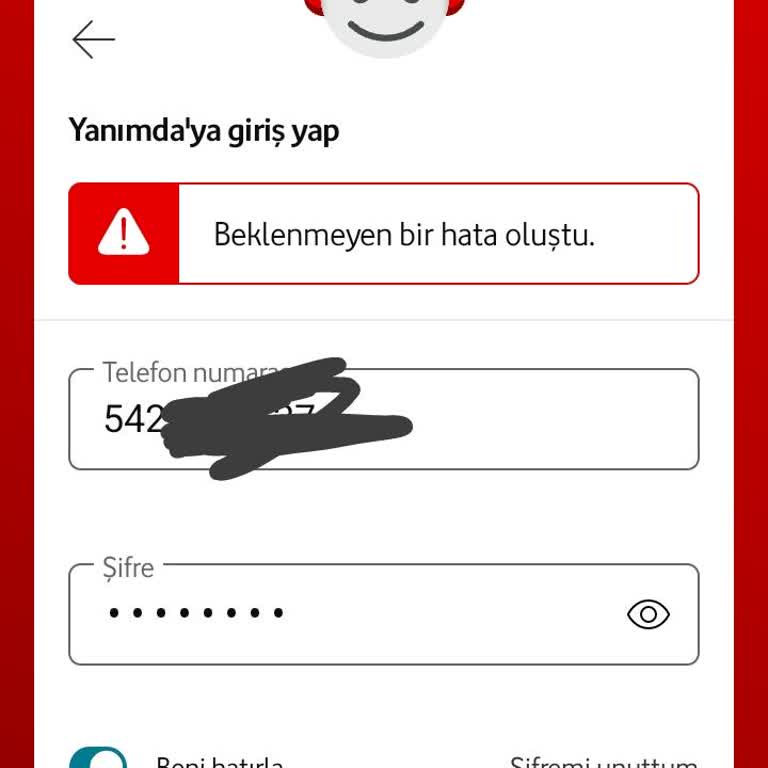 Vodafone Yanımda Uygulamasına Giriş Yapamıyorum