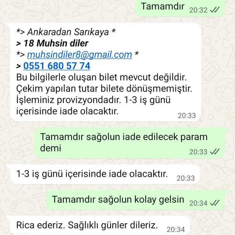 Bilet Ücreti İadesi Yapılmadı, Müşteri Hizmeti Yetersiz