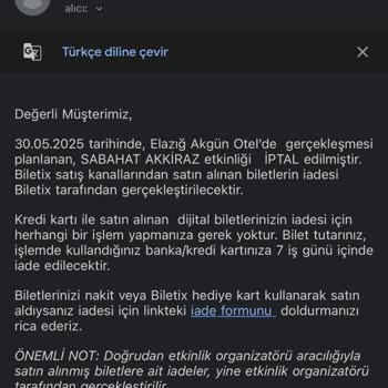 Biletix'ten Son Anda Bildirilen Etkinlik İptali Ve Mağduriyet