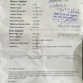 Ayakkabıda Üretim Hatası Ve Yetersiz Müşteri Hizmeti