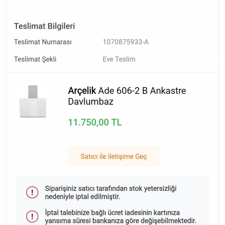 Koçtaş Onaylanan Davlumbaz Siparişimi 8 Gün Sonra İptal Etti Mağdur Oldum