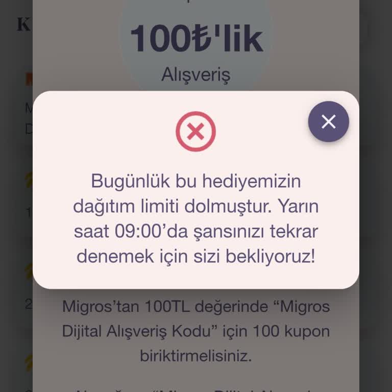 Migros Hediye Çeki Kampanyasında Sürekli Limit Doldu Hatası