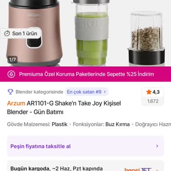 Arzum Shake'n Take Joy Kişisel Blender