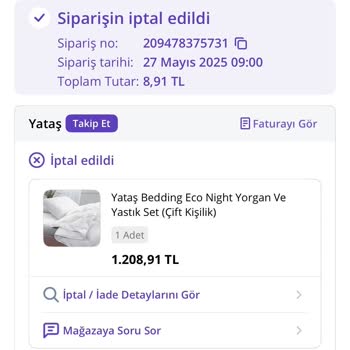 Yataş Siparişim Gerekçesiz İptal Edildi, Güvenim Sarsıldı
