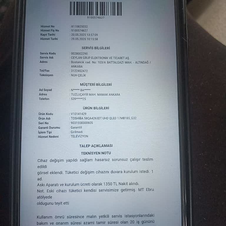 Garanti Kapsamında Değişen Televizyon İçin Kurulum Ücreti Alınması