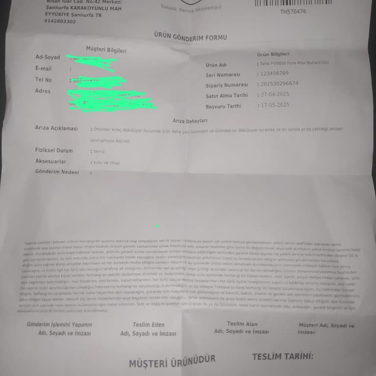 Yeni Alınan Ütü Kısa Sürede Arızalandı Değişim Talep Ediyorum