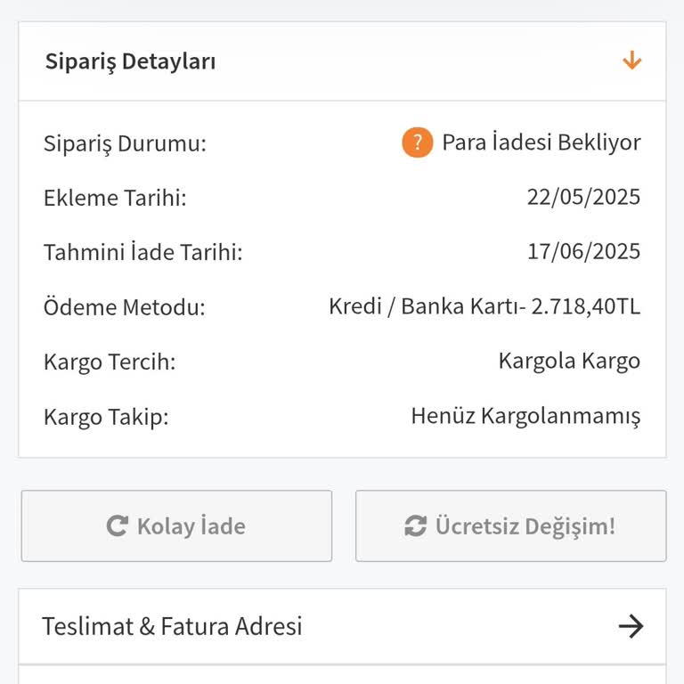Sipariş İptali Sonrası Para İadesi Yapılmadı, Güven Sorunu Yaşadım