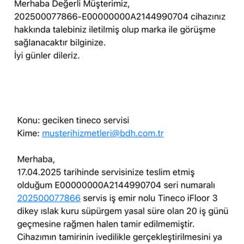 Süpürgem 1.5 Aydır Tamirde Ücret Ödememe Rağmen Bilgi Alamıyorum