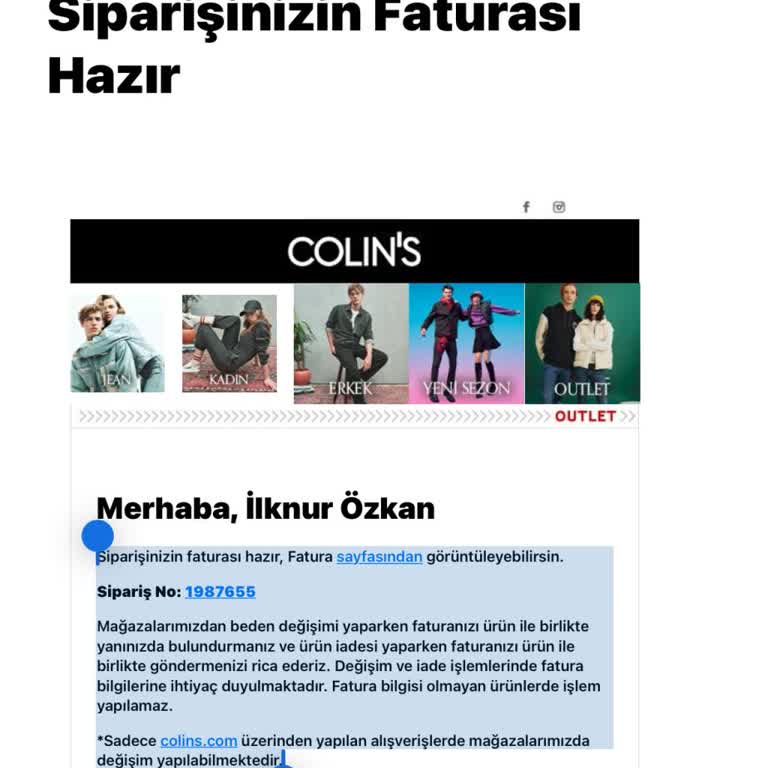 Colins Siparişimde Eksik Düğmeli Gömlek Ve Özensiz Paketleme Sorunu