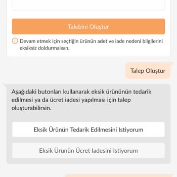 Eksik Ürün Talebim Satıcıda Görünmüyor