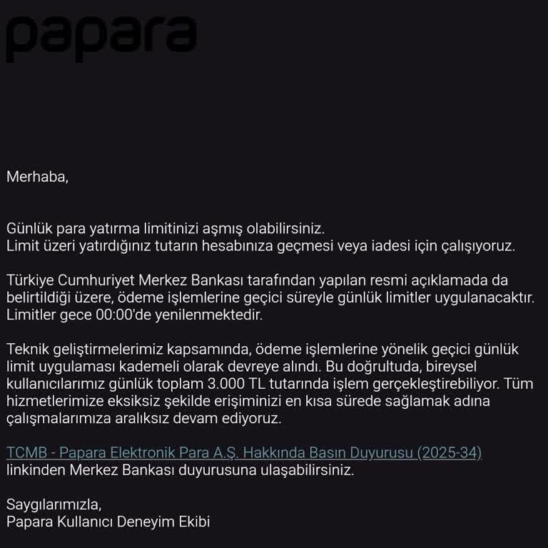 Papara'ya Yatırdığım 7100 TL Hesabıma Geçmedi, Destek Ekibi Çözüm Sunmadı