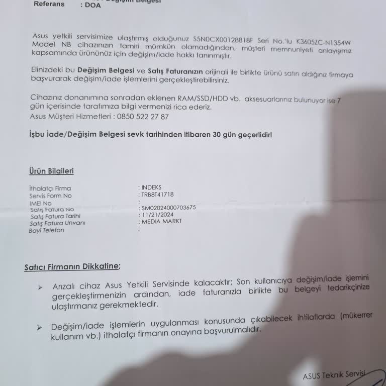 Media Markt'tan Alınan Laptopun Değişimi Sürecinde Bilgilendirme Eksikliği Ve Belirsizlik