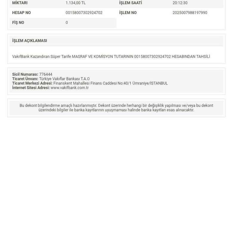 Bilgim Dışında Kazandıran Tarife Ücreti Kesintisi