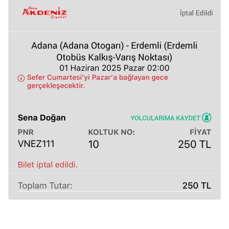 Yanlış Saatte Alınan Biletin İadesi Yapılmadı, Öğrenci Olarak Mağdur Oldum
