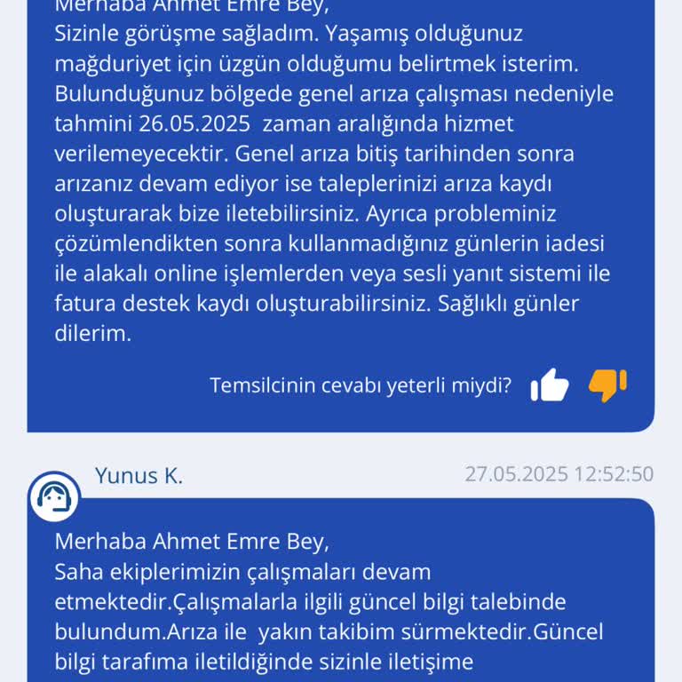 Fiber Altyapı Arızası Sonrası Yetersiz Destek Ve Hizmet Kesintisi