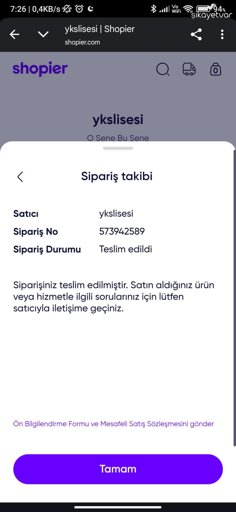 Shopier Sipariş Teslim Edilmedi, Takip Sistemi Yetersiz - Şikayetvar
