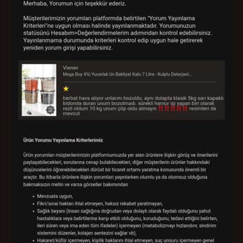 Trendyol Saklama Kabında Unlar Küflendi, Yorumum Yayımlanmadı