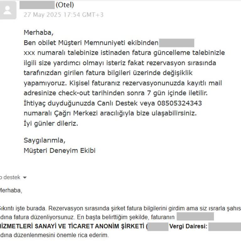 Yanlış Fatura, İlgisiz Destek: Kurumsal Rezervasyonda Hayal Kırıklığı