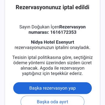 Nidya Hotel (Esenyurt) Paramın İadesini Yapmadı