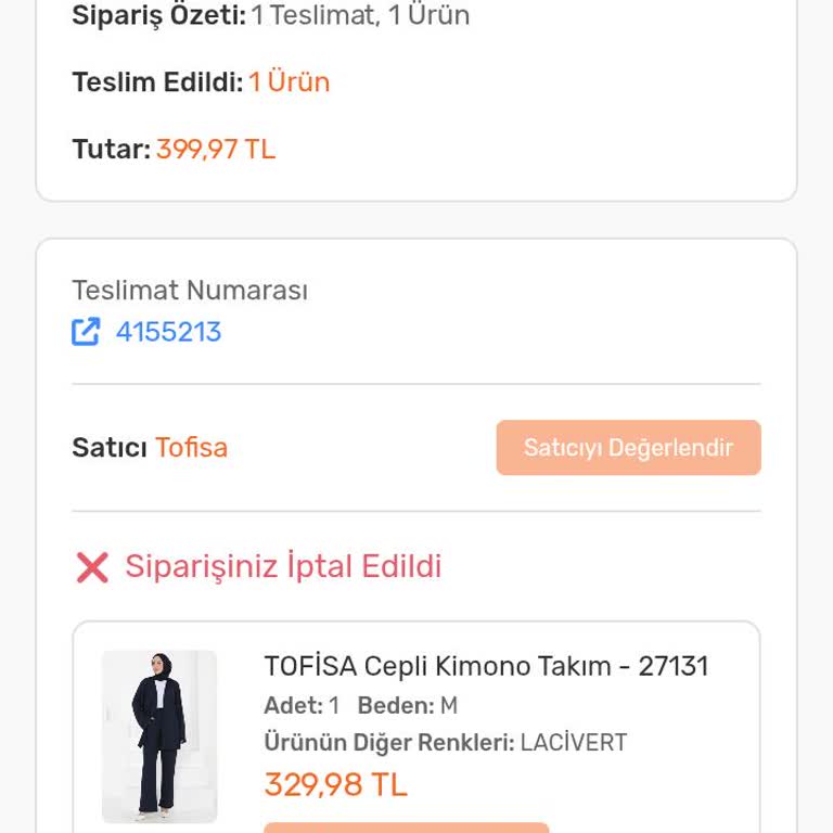 Tofisa İptal Edilen Siparişimde Ücret İadesi Yapılmadı!