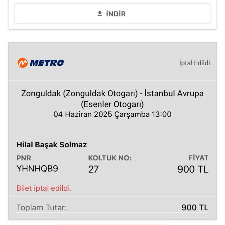 Bilet İptali Sonrası Ücret İadesi Yapılmıyor, Mağdur Ediliyorum