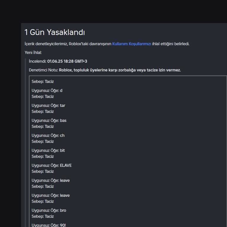 Haksız Ban Nedeniyle Roblox'tan Şikayetçiyim