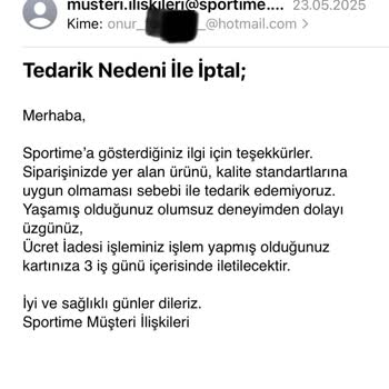 Sportime'dan Ürün Gönderilmedi, Para İadesi Yapılmadı