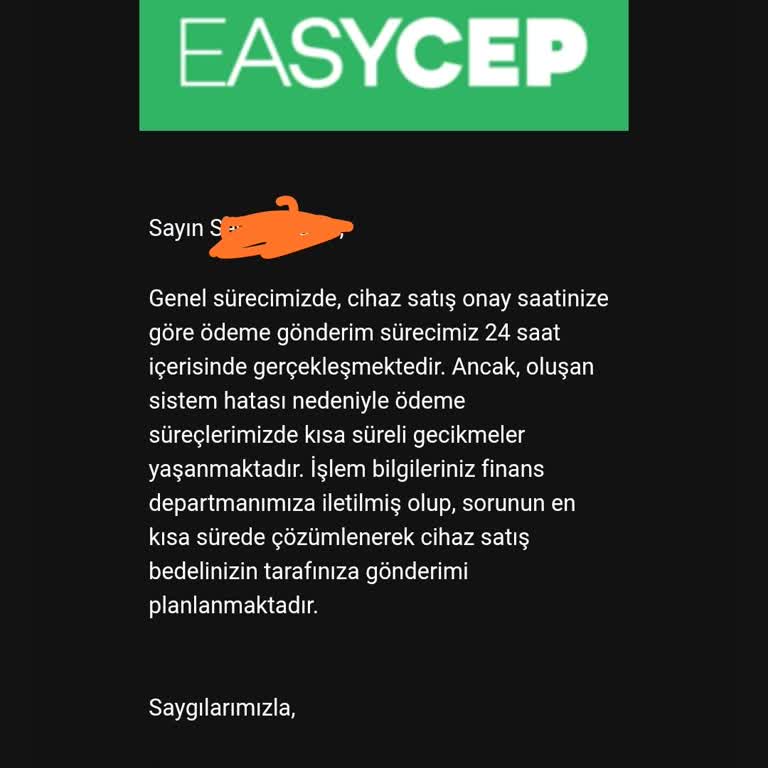 EasyCep'ten Satış Sonrası Ödeme Gecikmesi Ve Oyalama