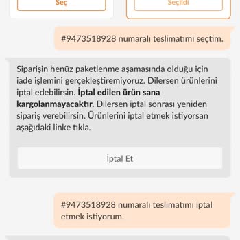 Adres Değişikliği Ve Sipariş İptal Talebim Sistemsel Sorun Nedeniyle Gerçekleştirilemiyor