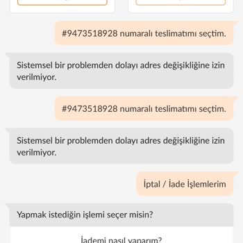 Adres Değişikliği Ve Sipariş İptal Talebim Sistemsel Sorun Nedeniyle Gerçekleştirilemiyor