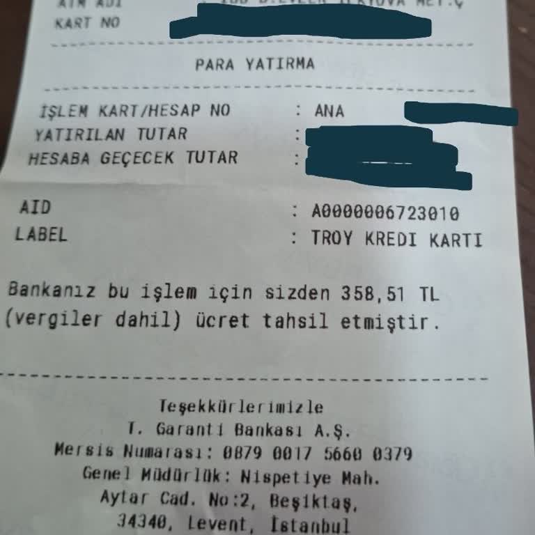 Garanti Bankası ATM'sinden Habersiz Yüksek İşlem Ücreti Şoku
