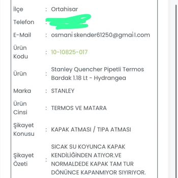 Stanley Termosumun Değişimi Gecikti, Müşteri Hizmetlerine Ulaşamıyorum