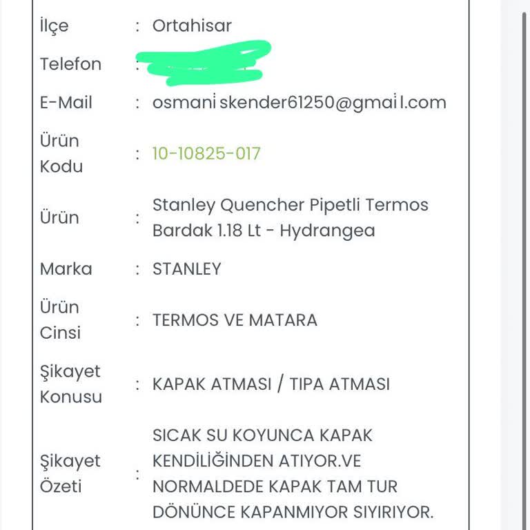 Stanley Termosumun Değişimi Gecikti, Müşteri Hizmetlerine Ulaşamıyorum