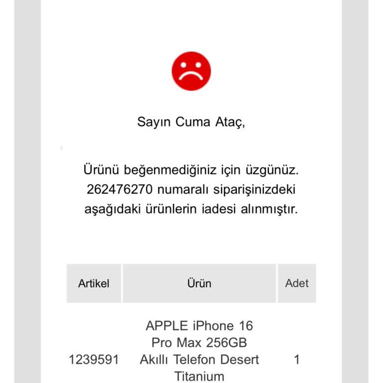 Sipariş İptali Ve Yanlış Gerekçe Hakkında Mağduriyet